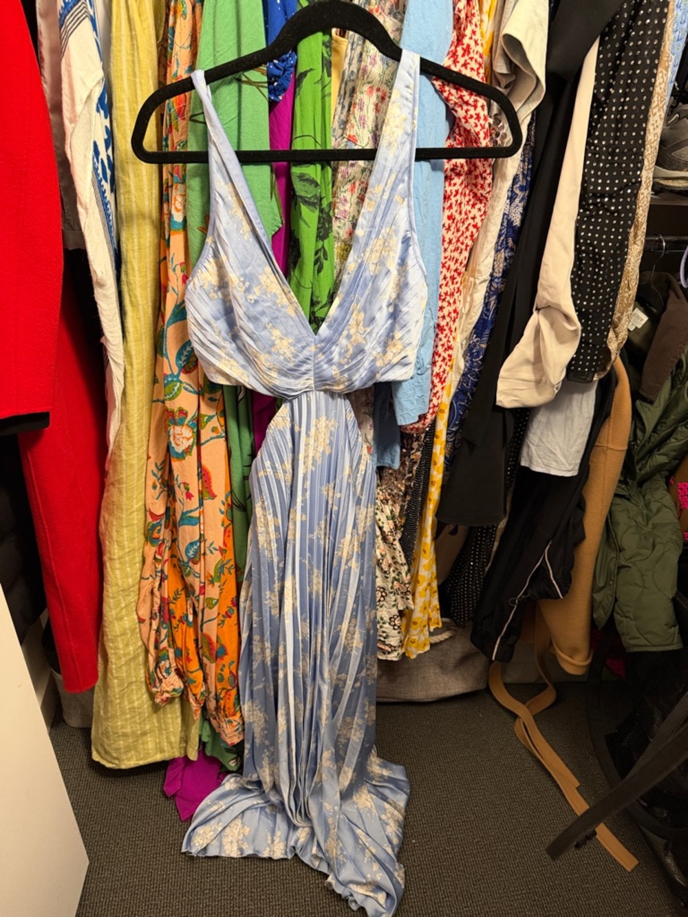 Abercrombie & Fitch Light Blue Floral Maxi Dress Giselle Pleated Midi S Tall - Picture 4 of 7